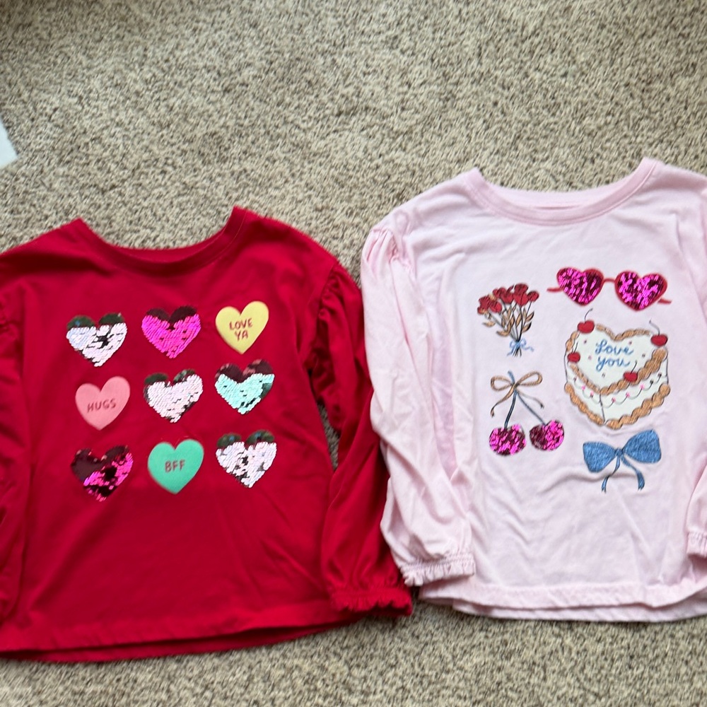 2 - Jumping Beans Heart and Love Graphic Long Puffy Sleeve Shirts size 7
